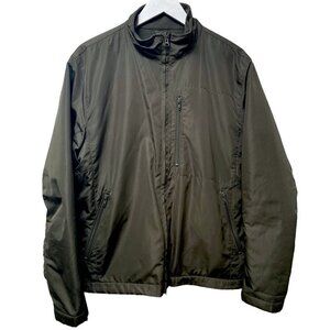 EDDIE BAUER Mens Jacket Size Medium Olive Green Casual Windbreaker Fleece Lined